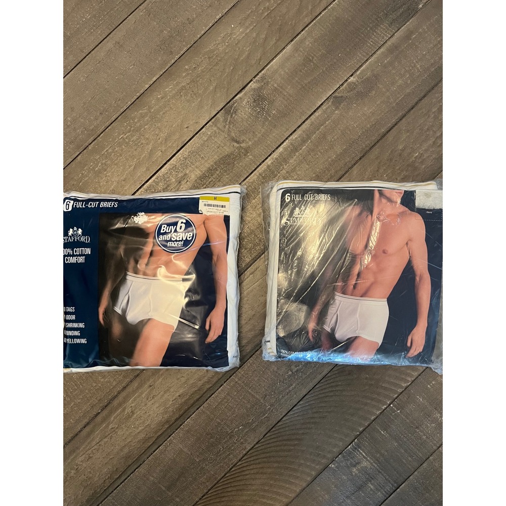 Lot of 2 Stafford Mens Full-Cut Briefs 6-Pack White 100% Cotton Size 44 12 Pairs